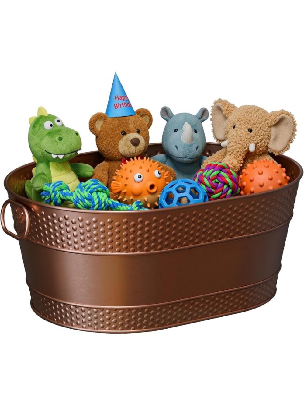 Stylish Copper Oval Dog Toy Bin - Chic Pet Storage Solution for Toys